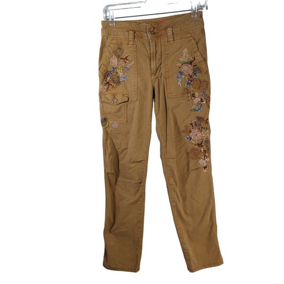 Anthropologie Pants - Anthropologie Wanderer Pants Womens 25 Tan Embroidered Cargo
